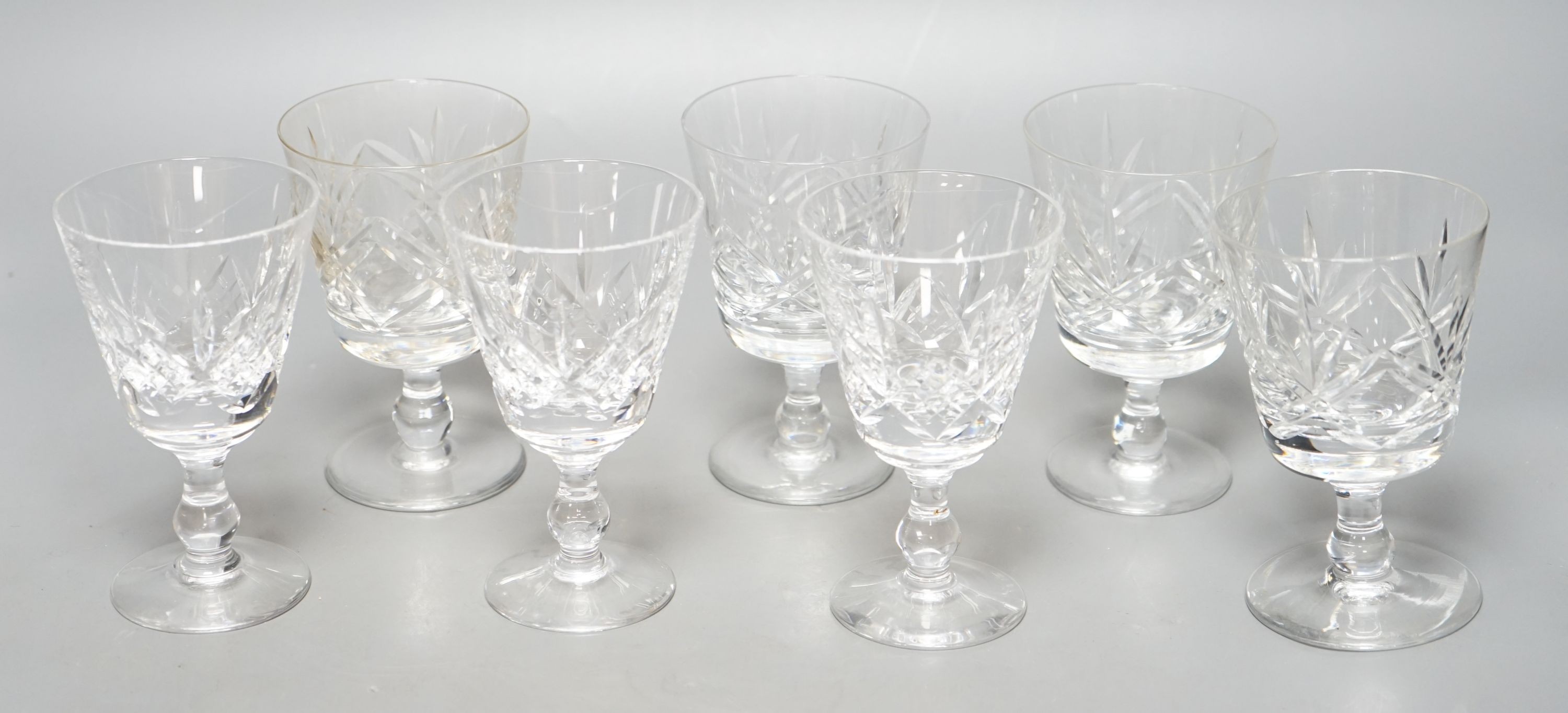 Various cut crystal drinking glasses by Thomas Webb, Stuart and Waterford
